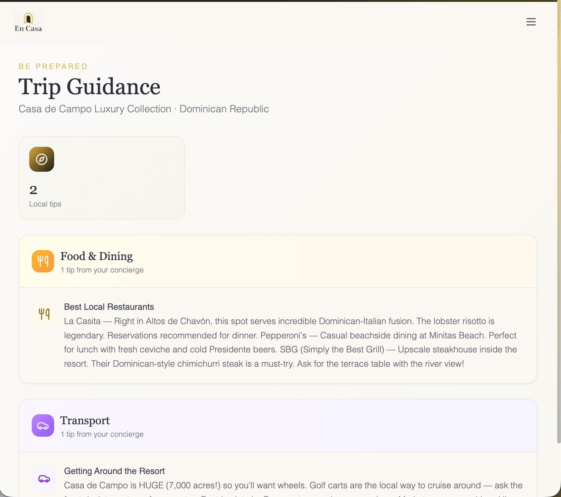 En Casa guest portal — trip guidance and AI concierge